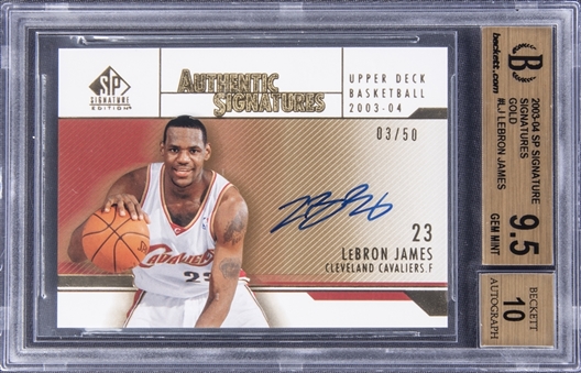 2003-04 SP Signature “Authentic Signatures” Gold #LJ LeBron James Signed Rookie Card (#03/50) - BGS GEM MINT 9.5/BGS 10